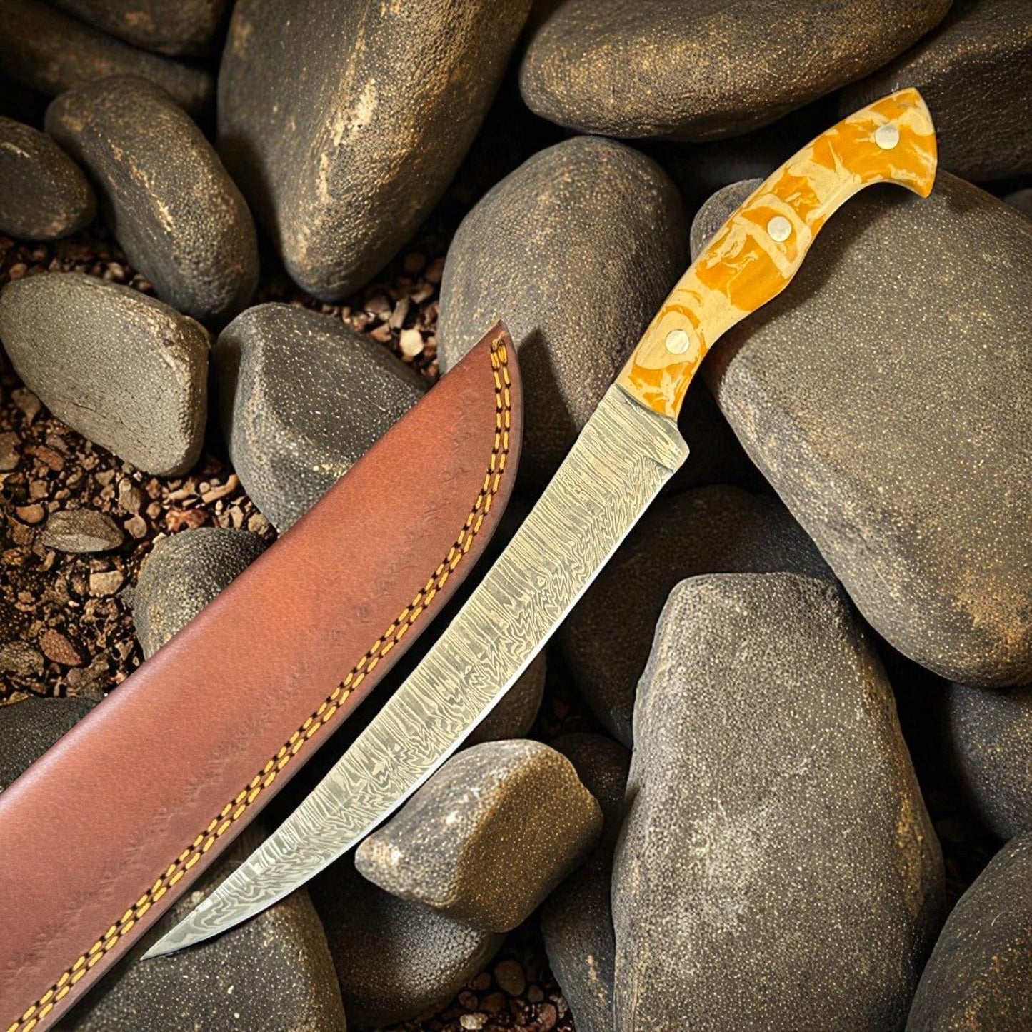  12" Kitchen Precision Knife Handmade Damascus Steel Knife & Fillet Knife W/Sheath