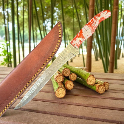 12" Kitchen Steel Knife Damascus Fillet Knife & Handmade Fillet Knife W/Sheath