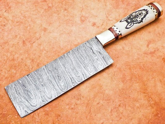12" Professional Chef Chopper Knife Cleaver Damascus Blade with Camel Bone Handle