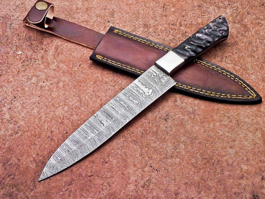 12" Professional Chef Knife Damascus Blade Kitchen Knife – Wood Handle with Sheath