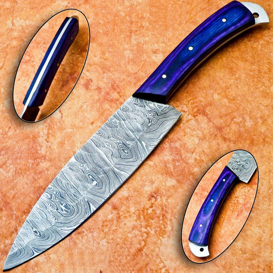 12" Professional Chef Knife – Handmade Damascus Blade Kitchen Knife with Hardwood Handle