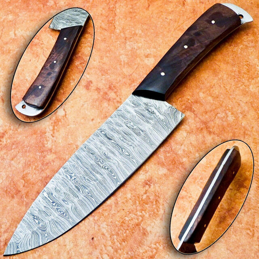12" Professional Damascus Chef Knife – Handmade Kitchen Knife with Natural Wood Handle