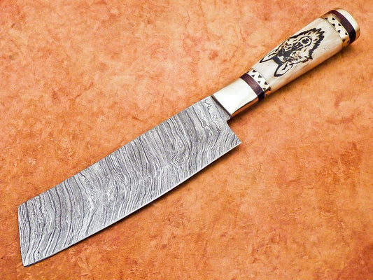 12" Professional Damascus Chopper Chef Knife – Camel Bone Handle