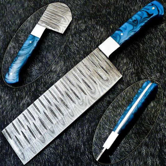  12" Professional Damascus Steel Chef Chopper Knife – Handmade Resin Handle