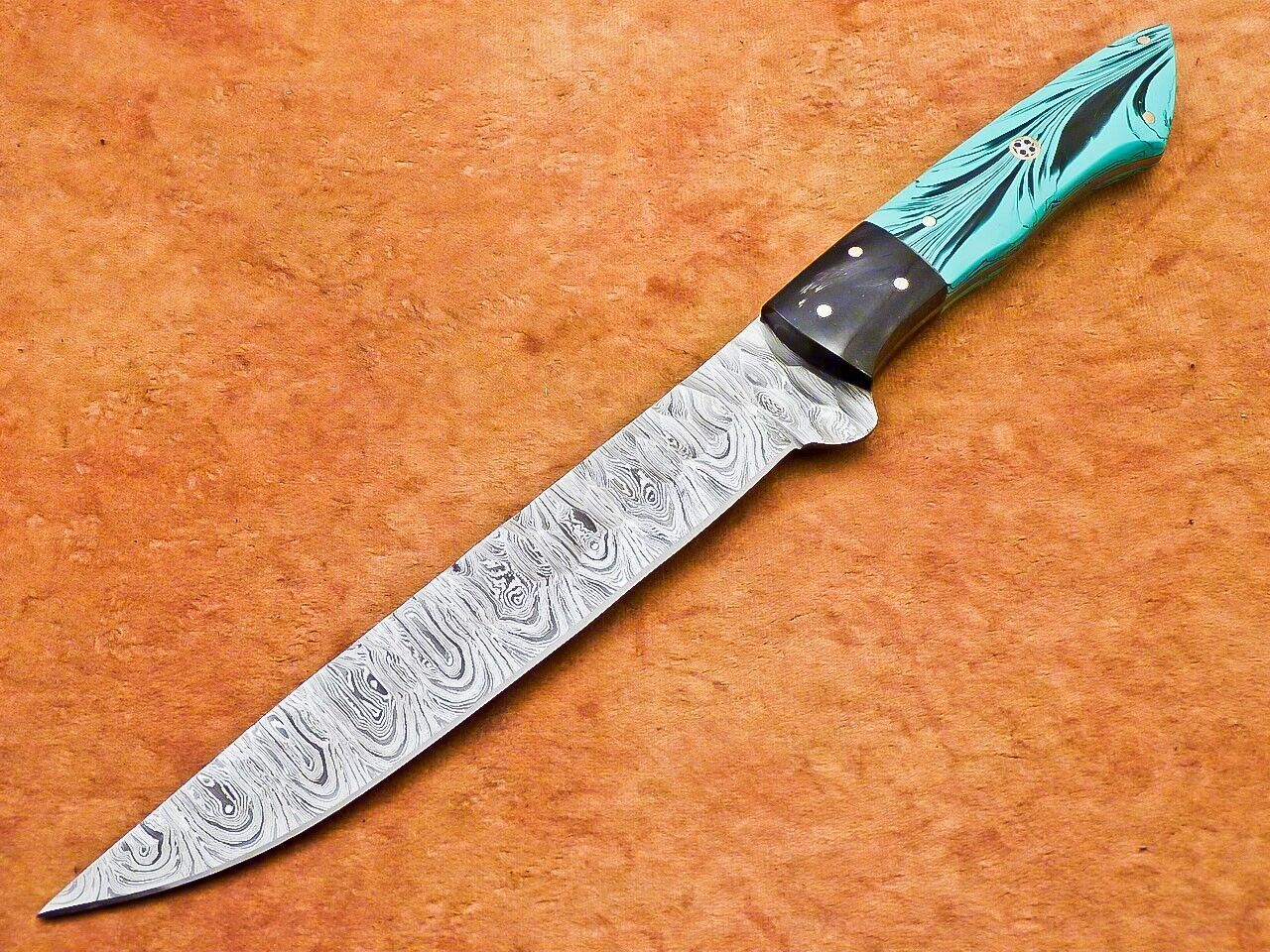 12" Professional Handmade Damascus Chef Knife – 7" Blade with Resin Handle & Brass Mosaic Pins