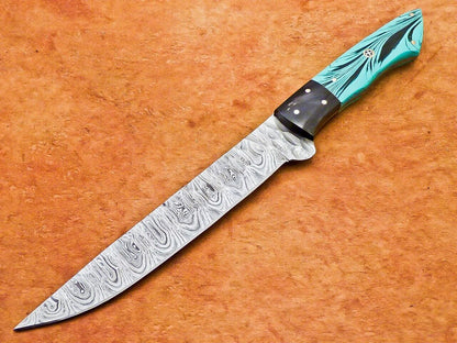 12" Professional Handmade Damascus Chef Knife – 7" Blade with Resin Handle & Brass Mosaic Pins