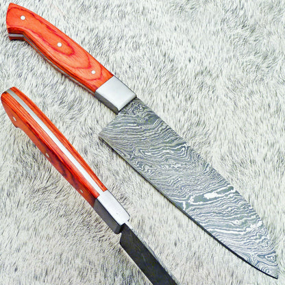 12" Professional Handmade Damascus Kitchen Chef Knife – Hard Wood Handle