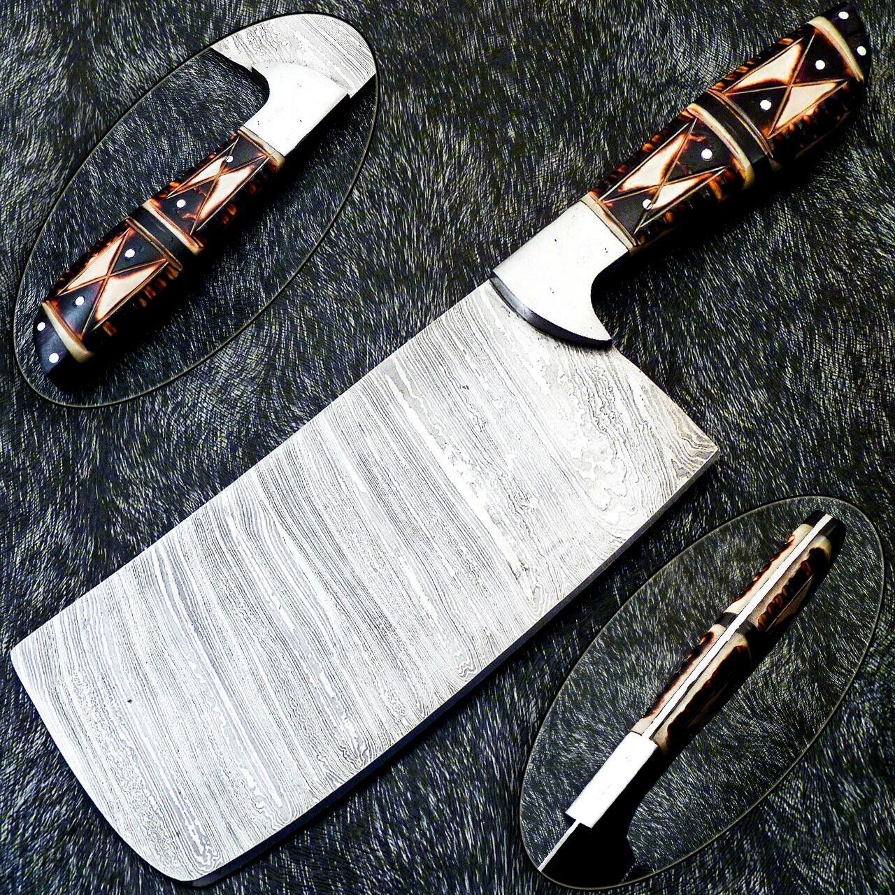 12" Professional Handmade Damascus Steel Chef Chopper Knife with Camel Bone Handle