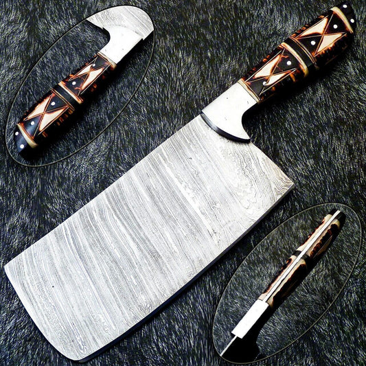 12" Professional Handmade Damascus Steel Chef Chopper Knife with Camel Bone Handle