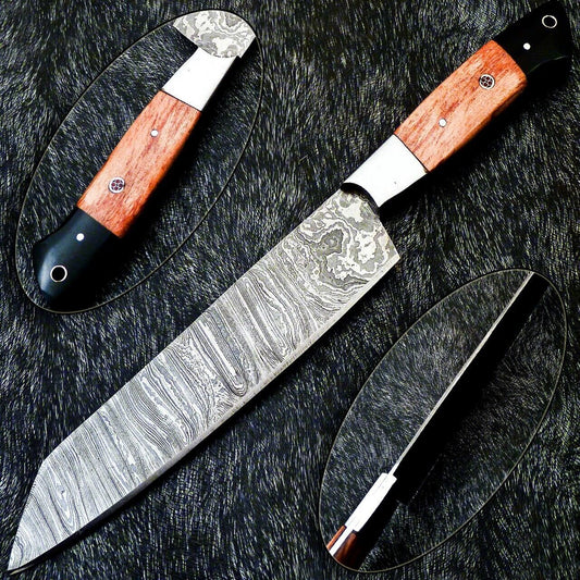 12" Professional Handmade Damascus Steel Chef Knife – Olive Wood & Bull Horn Handle