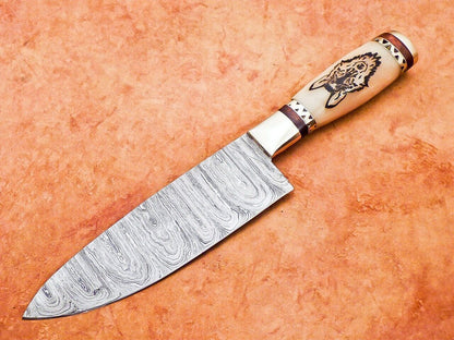 12" Professional Handmade Damascus Steel Chef Knife with Camel Bone Handle