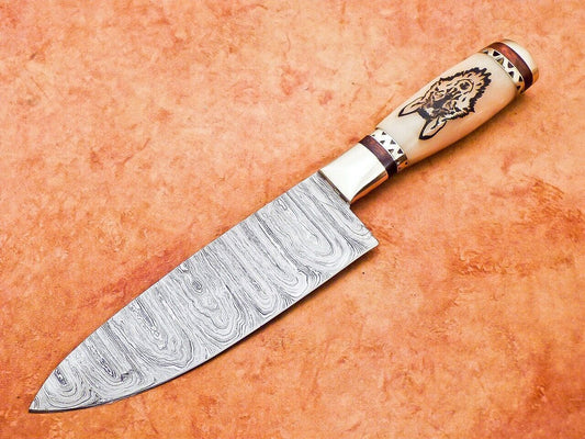 12" Professional Handmade Damascus Steel Chef Knife with Camel Bone Handle