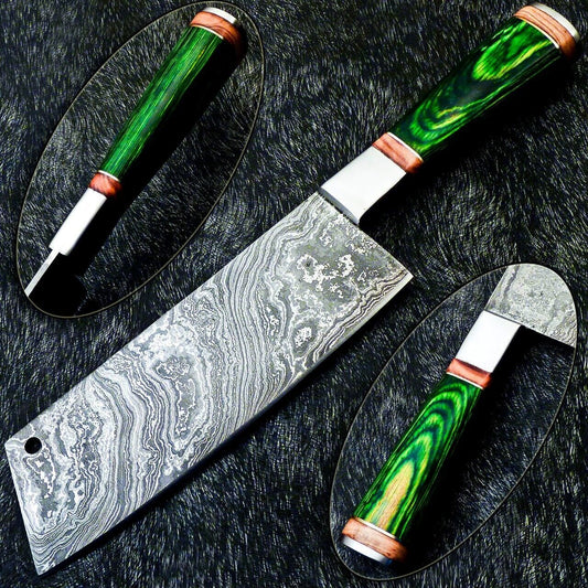 12" Professional Kitchen Chef Chopper Knife – Handmade Damascus Blade with Hard Wood Handle

