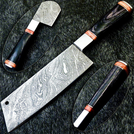 12" Professional Kitchen Chef Chopper Knife – Handmade Damascus Steel Blade with Camel Bone Handle, 7" Blade, 512 Layers