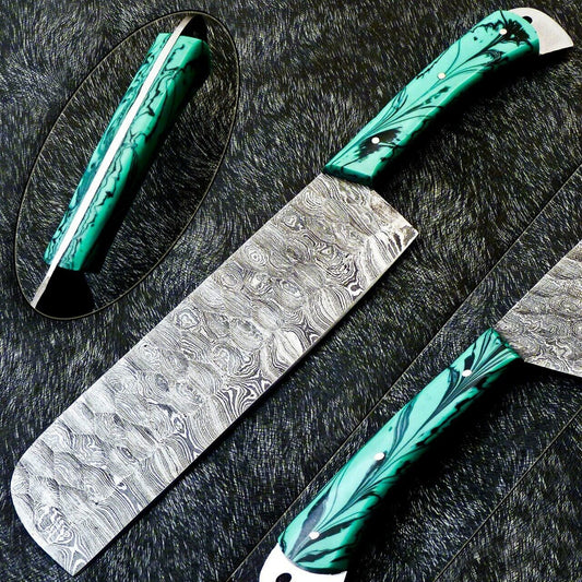 12" Professional Kitchen Chef Chopper Knife – Handmade Damascus Steel Blade with Resin Handle