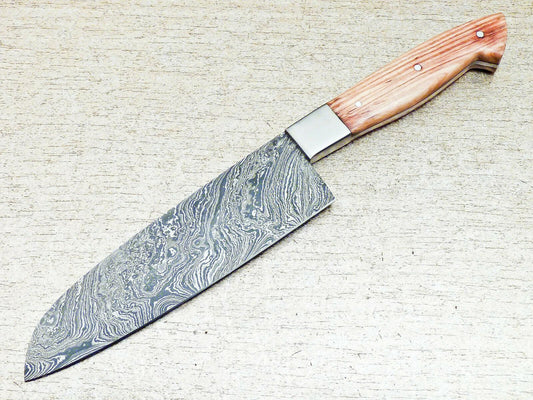 12" Professional Kitchen Chef Knife Damascus Blade with Olive Wood Handle – Handmade