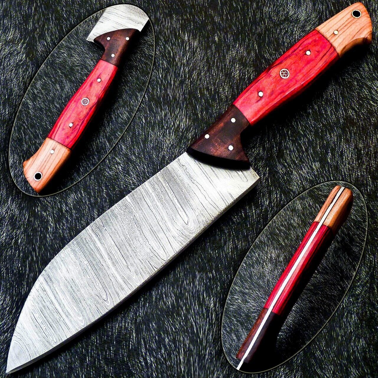 12" Professional Kitchen Chef Knife with Damascus Blade and Camel Bone Handle, Handmade for Durability and Precision