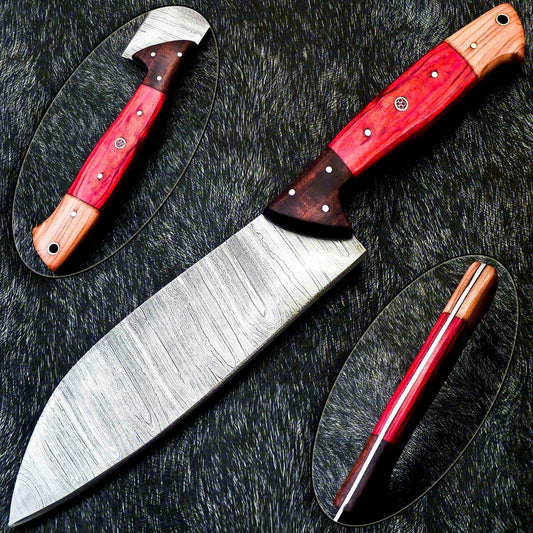 12" Professional Kitchen Chef Knife with Damascus Blade and Camel Bone Handle, Handmade for Durability and Precision