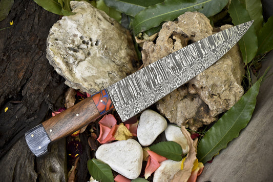 13.0" Hand-Forged Twist Damascus Chef Knife with Walnut Handle
