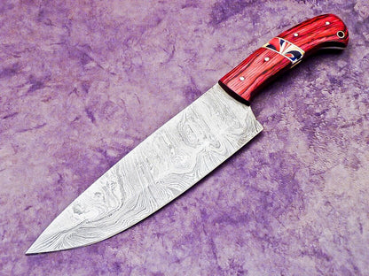 13.0" Handmade Damascus Steel Professional Chef Knife with Hardwood & Resin Handle