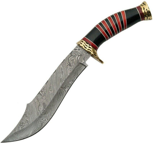 13.25" Damascus Bowie Knife with Laminated Wood Handle & Display Stand 