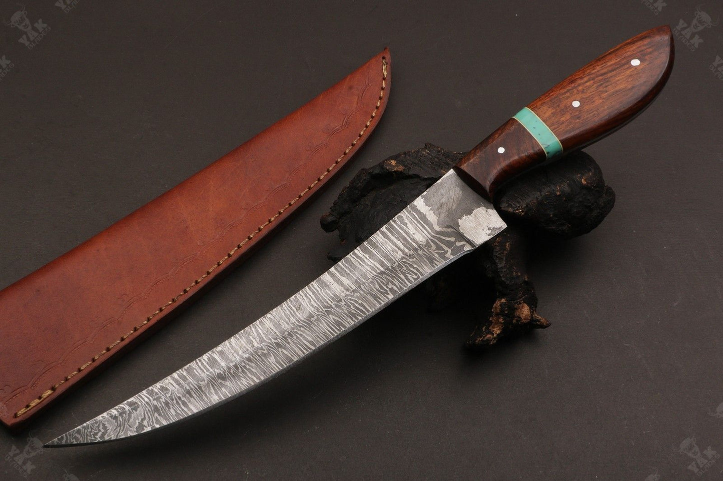 13.5" Custom Handmade Damascus Fillet Knife Fire Damascus Steel Fillet Knife W/Sheath