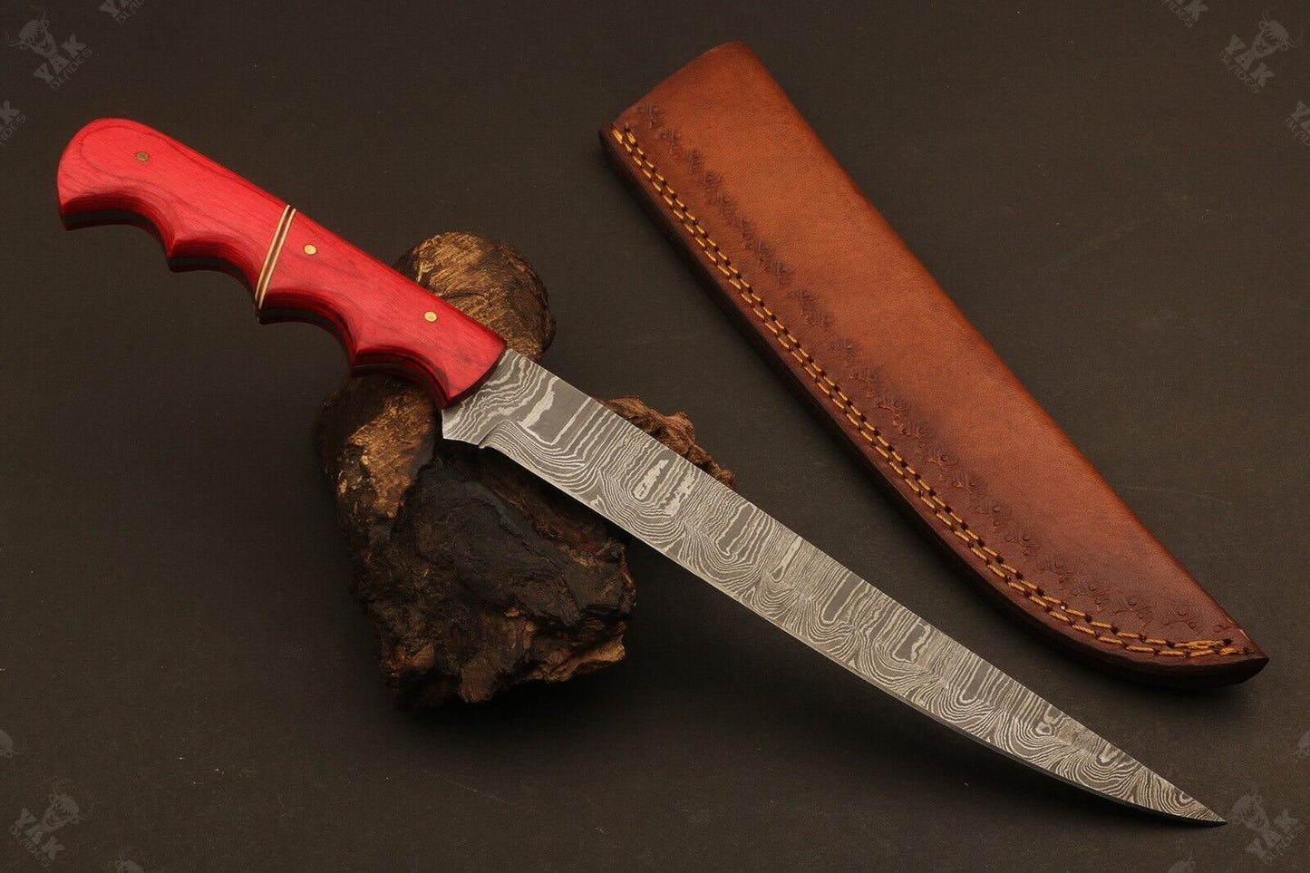 13.5" Hand Forged Damascus Fillet Knife Premium Fillet Knife With Ladder Sheath 