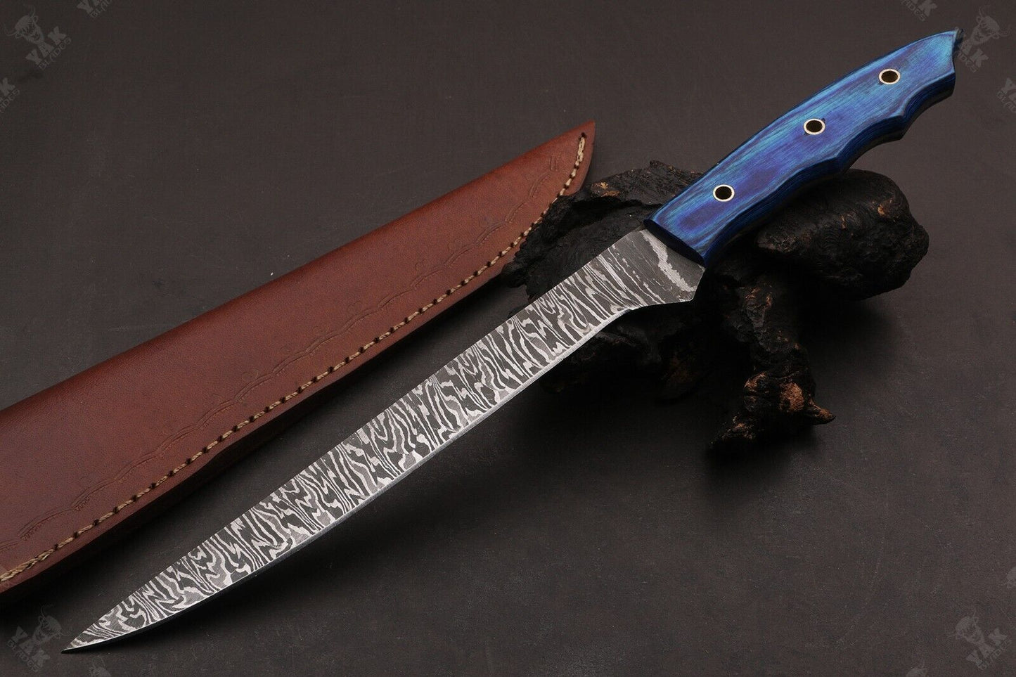 13.5" Hand Forged Fire Damascus Steel Fillet Knife  Damascus Fillet Knife For Kitchen Use