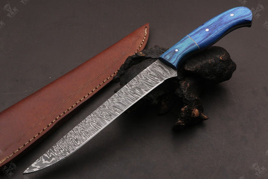13.5" Handmade Damascus Fillet Knife Damascus Steel Fillet Knife for Kitchen W/Sheath 