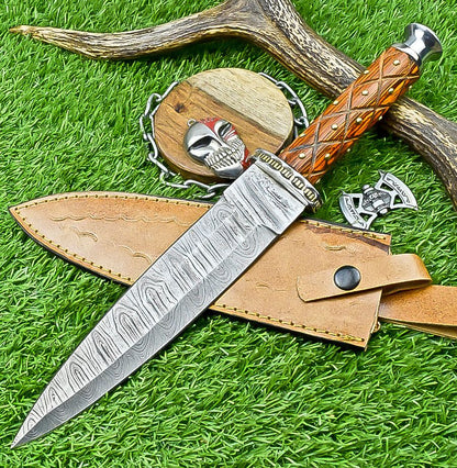 13.5" Handmade Damascus Steel Knife Damascus Steel Knife With Wood Handle & Sheath