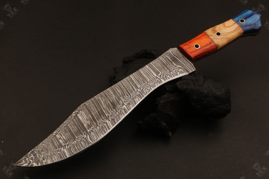 13.5 Inch Custom Handmade Damascus Hunting Knife with Wood Handle by Heritage Forge