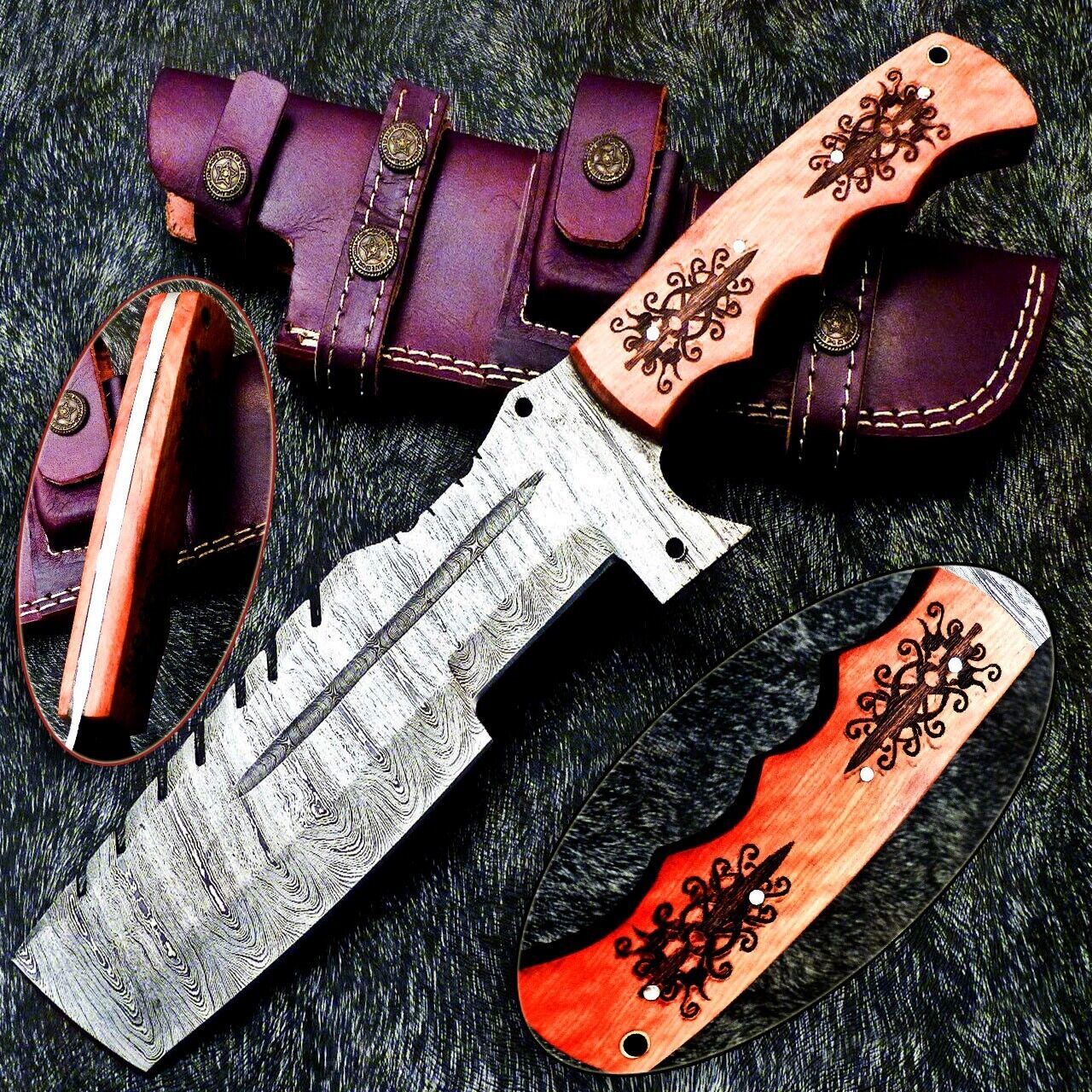 13.5 Inch Handmade Damascus Full Tang Bowie Knife with Olive Wood Handle