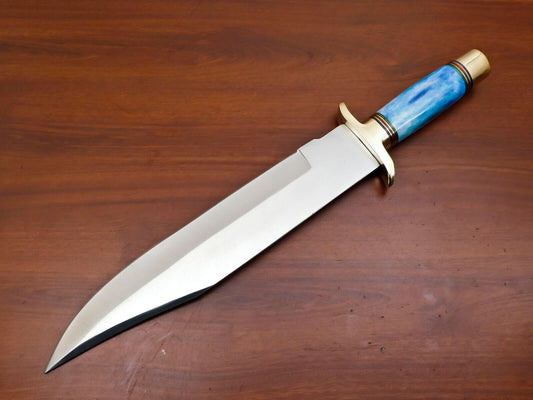 13"  Bowie Knife D2 Steel Full Tang Bowie Knife with Bone Handle and Brass Guard 