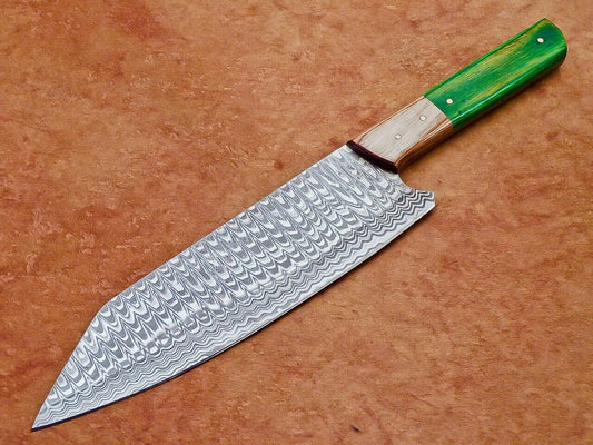 13" Chef Kitchen Knife – Handmade Damascus Steel Blade with Hard Wood Handle
