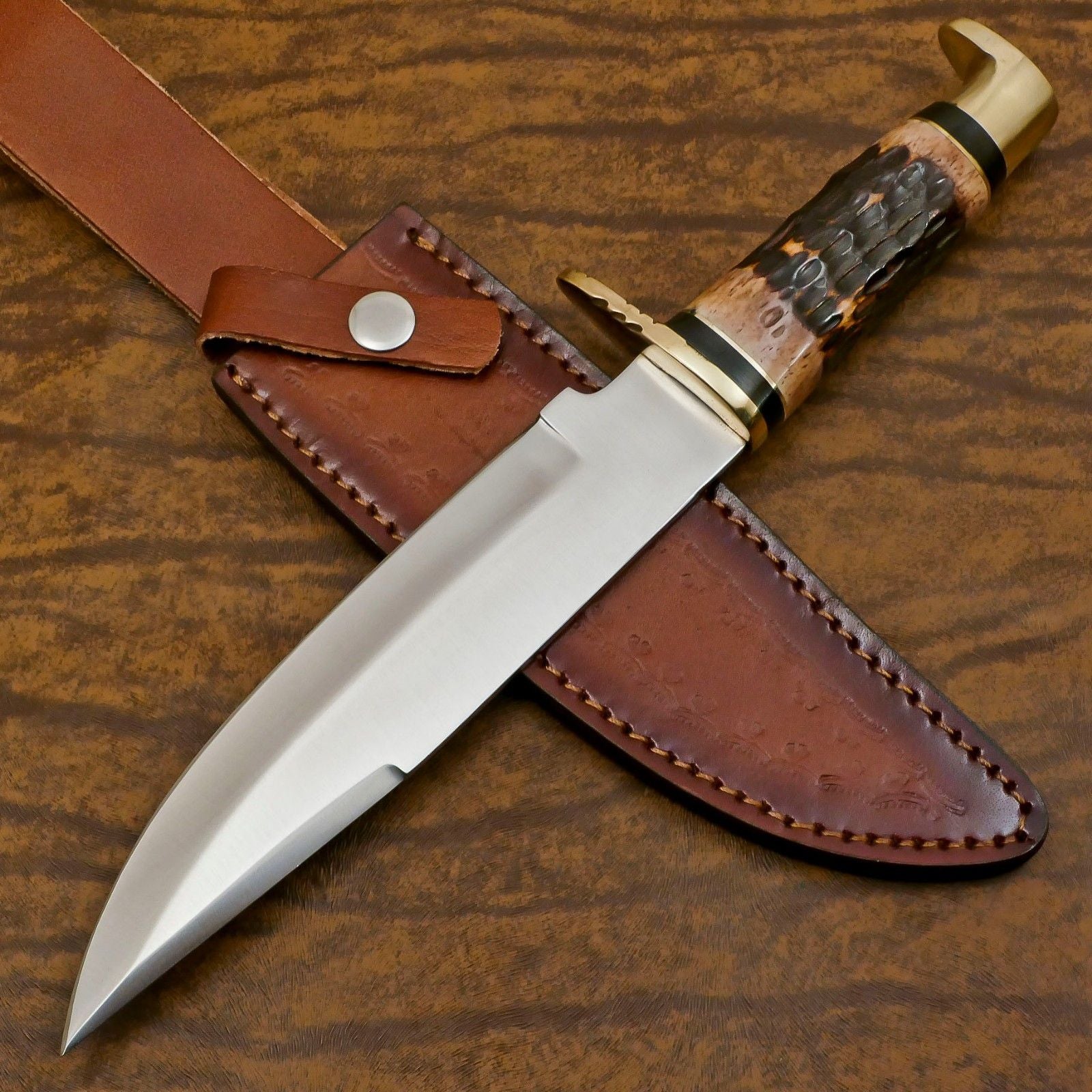 13"Custom D2 Steel Hunting Bowie Knife Full Tang Bowie Knife With Bone Handle