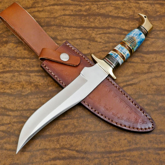 13" Custom D2 Steel Hunting Knife Full Tang Bowie Knife With Bone Handle
