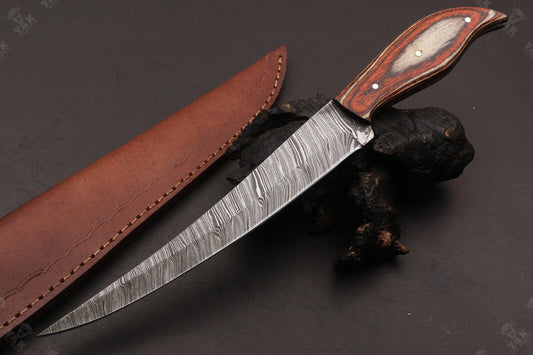 13" Custom Damascus Steel Fillet Knife Best Fillet Knife & Handmade Fillet Knives W/Sheath