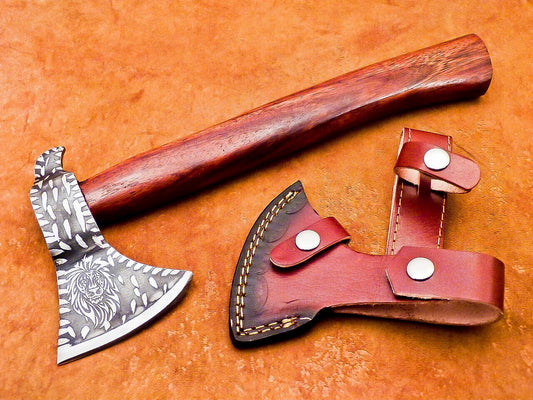 13” Custom Hand Forged Carbon Steel Axe Viking Bearded Axe with Wood Handle & Sheath