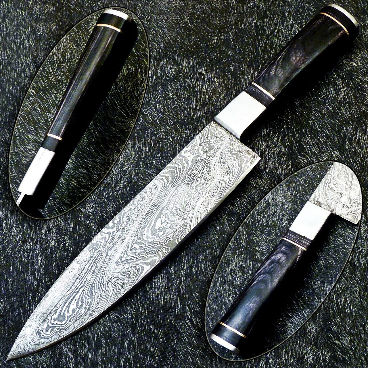 13" Custom Hand Forged Damascus Steel Chef Knife – Handmade Kitchen Knife with Hardwood Handle