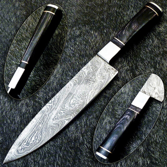 13" Custom Hand Forged Damascus Steel Chef Knife – Handmade Kitchen Knife with Hardwood Handle