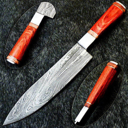 13" Custom Hand Forged Damascus Steel Chef Knife Kitchen Knife with Hardwood Handle