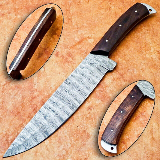 13" Custom Hand Forged Damascus Steel Chef Knife Kitchen Knife with Natural Wood Handle

