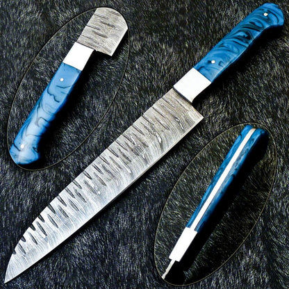 13" Custom Hand Forged Damascus Steel Chef Knife Kitchen Knife with Resin Handle