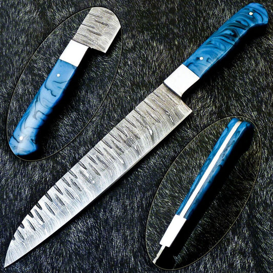 13" Custom Hand Forged Damascus Steel Chef Knife Kitchen Knife with Resin Handle