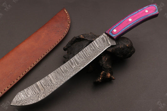 13" Custom Hand Forged Fire Damascus Steel Fillet Knife Damascus Fillet Knife W/Sheath