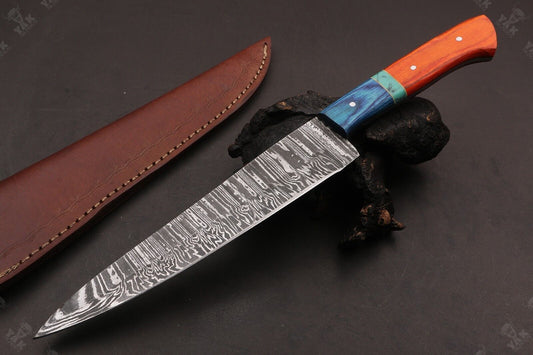 13" Custom Hand Forged Fire Damascus Steel Santoku Chef Knife for Kitchen Use