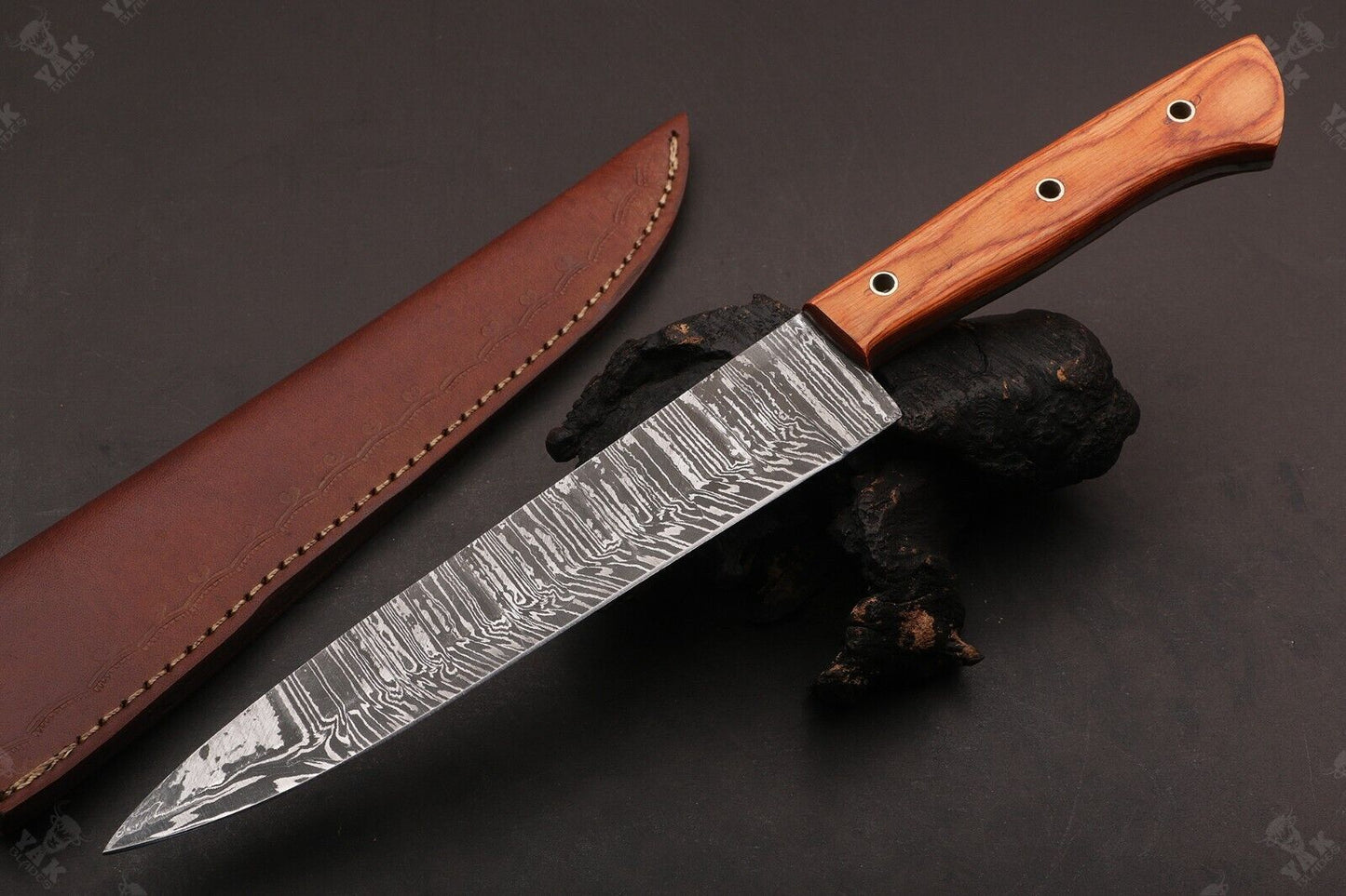 13" Custom Hand Forged Fire Damascus Steel Sentoku Chef Knife for Kitchen Use