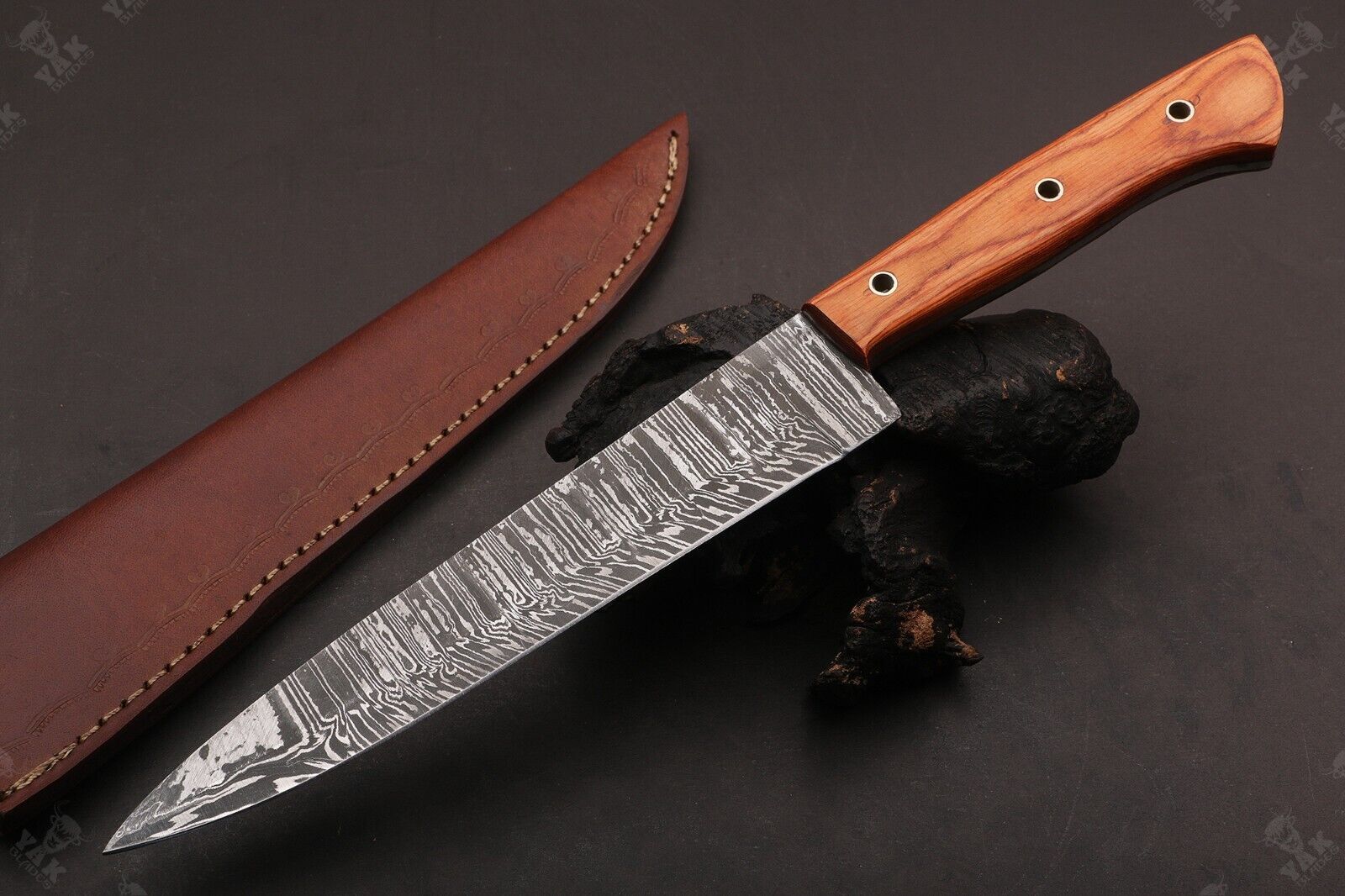 13" Custom Hand Forged Fire Damascus Steel Sentoku Chef Knife for Kitchen Use