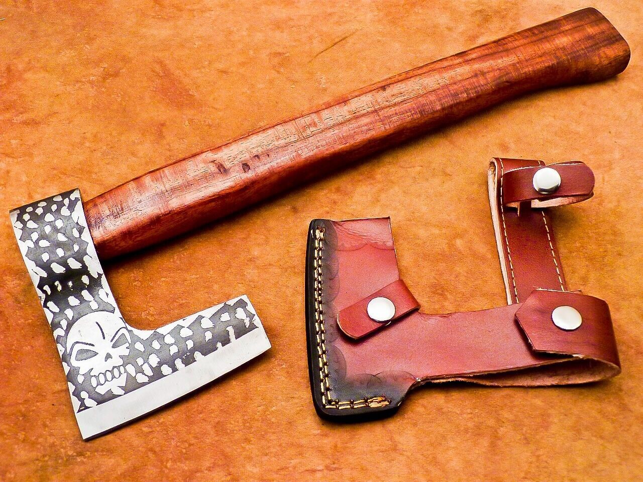 13” Custom Hand Forged Steel Axe Viking Bearded Axe with Rosewood Handle & Sheath