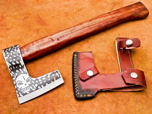 13” Custom Hand Forged Steel Axe Viking Bearded Axe with Rosewood Handle & Sheath